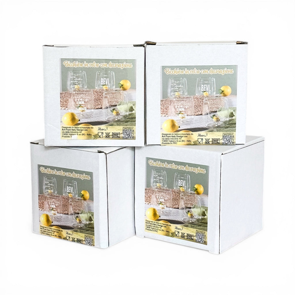 Set 4 Bicchieri Limòra Tumbler con Limone 3D e Frasi Divertenti