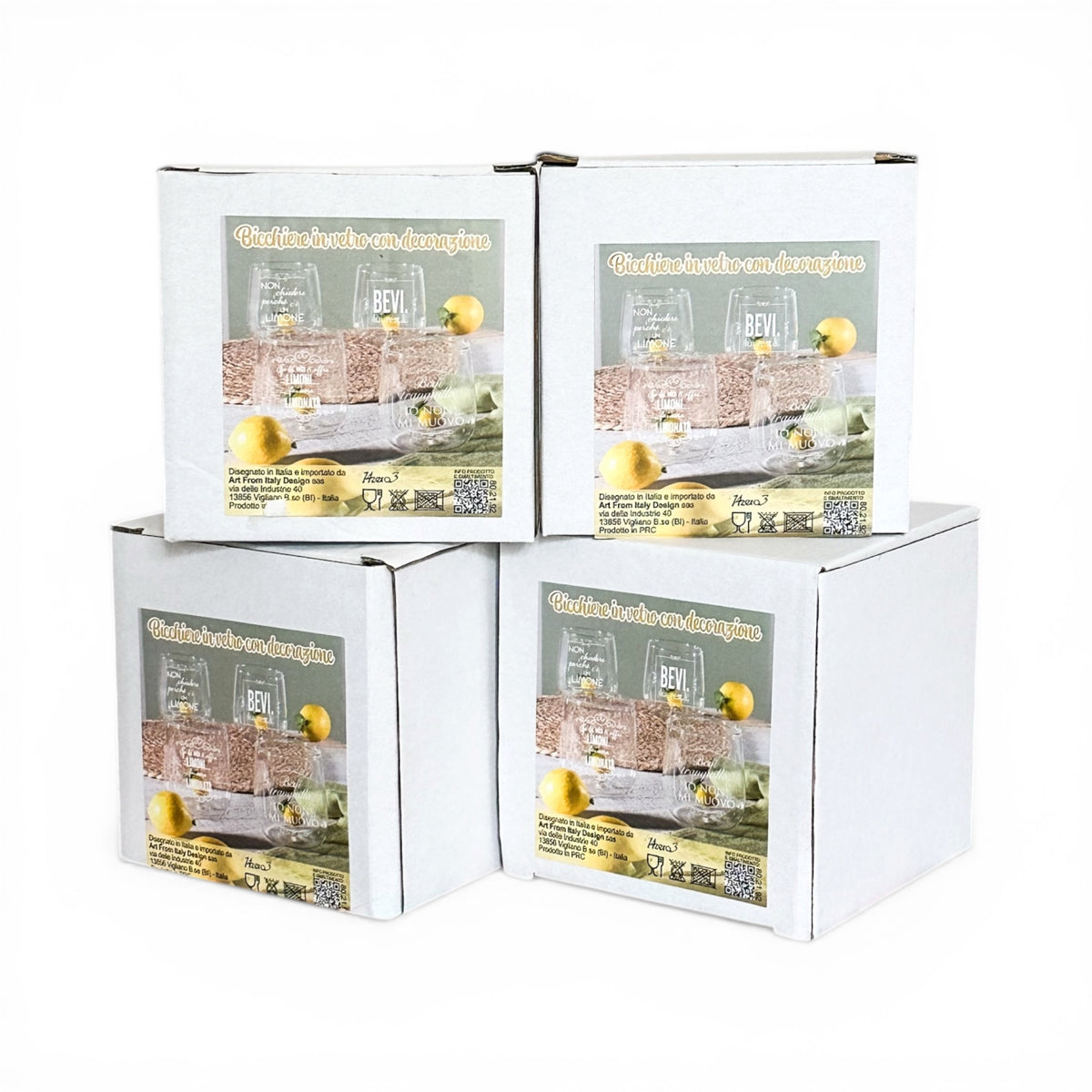 Set 4 Bicchieri Limòra Tumbler con Limone 3D e Frasi Divertenti