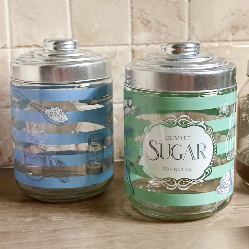 Set of 3 Airtight Glass Jars with Vintage Labels – Salt, Sugar, Coffee