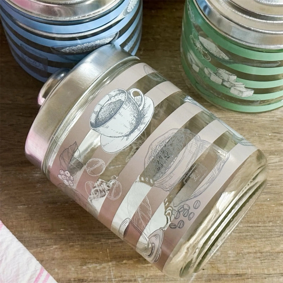 Set of 3 Airtight Glass Jars with Vintage Labels – Salt, Sugar, Coffee