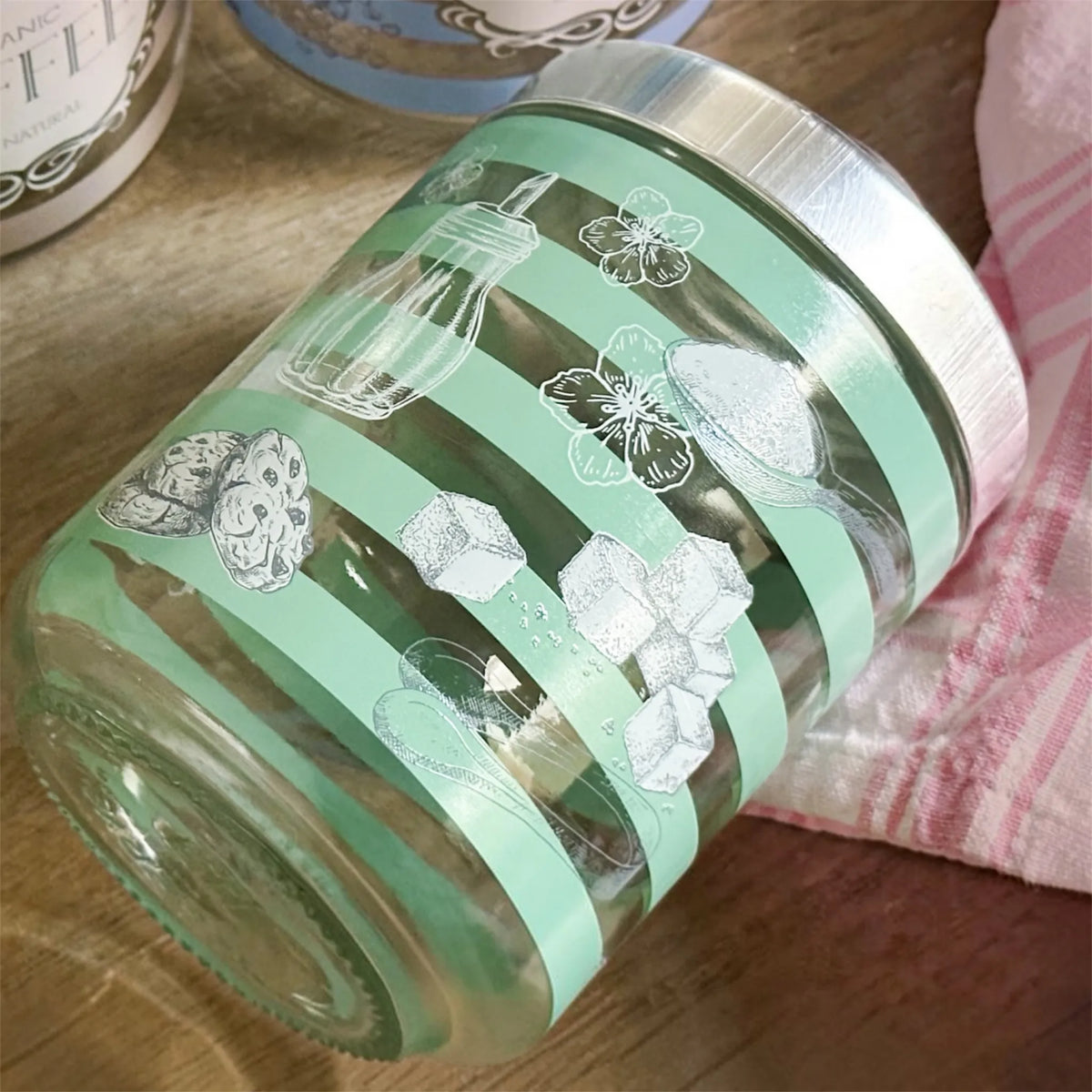 Set 3 Barattoli Ermetici in Vetro con Etichette Vintage – Sale, Zucchero, Caffè