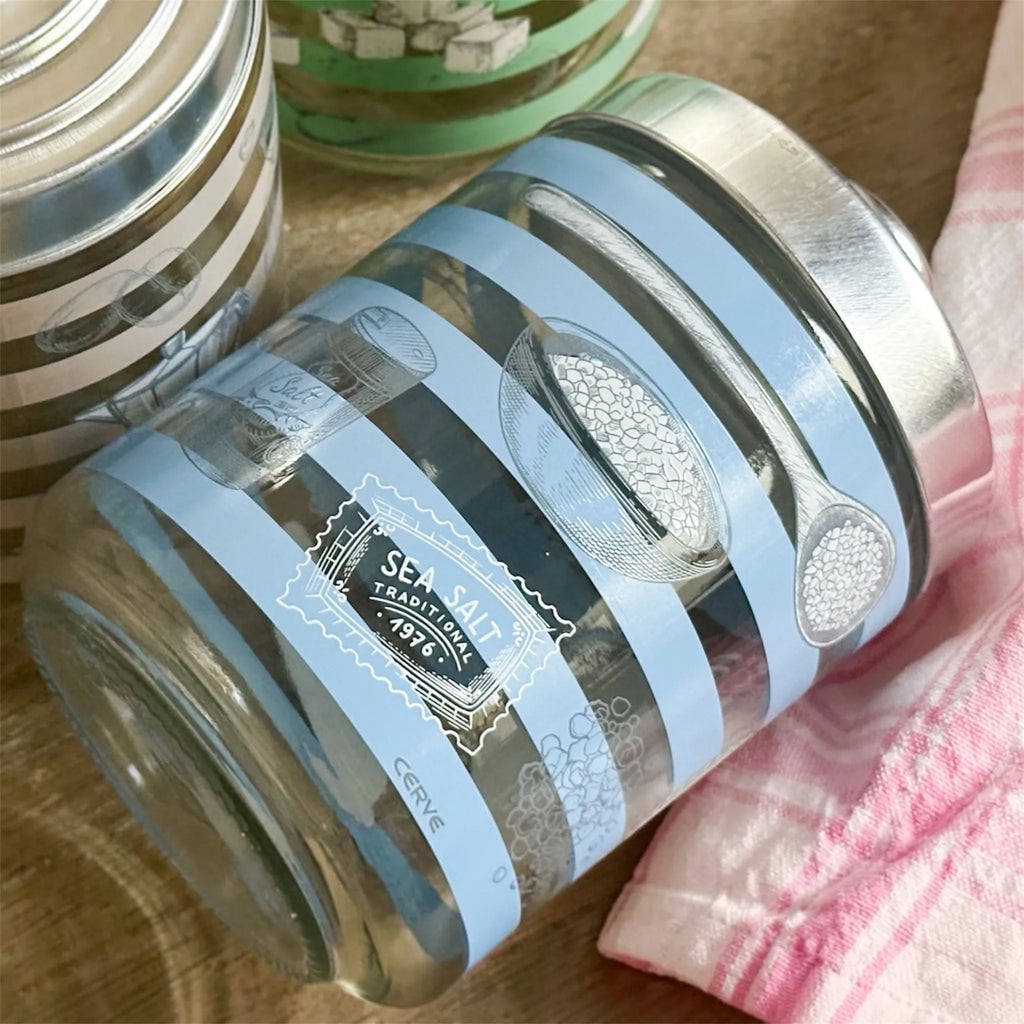 Set of 3 Airtight Glass Jars with Vintage Labels – Salt, Sugar, Coffee
