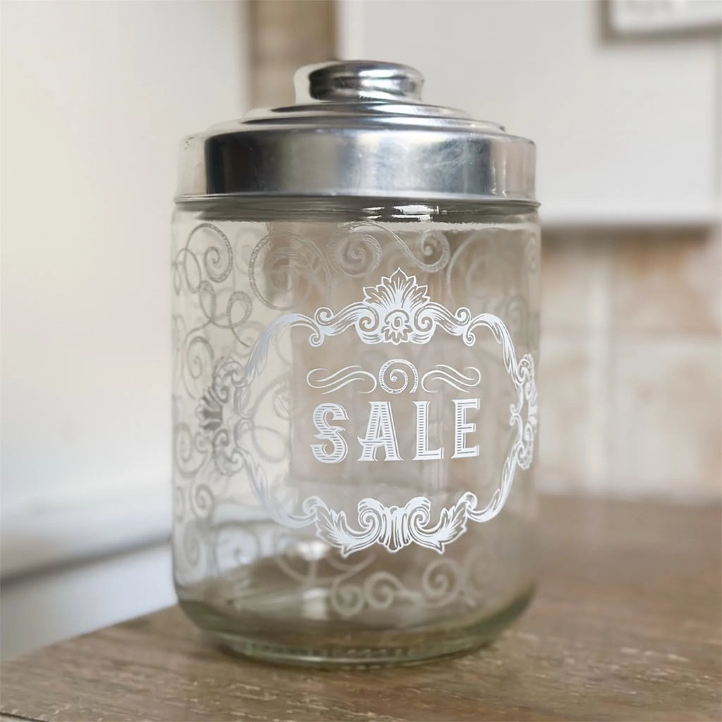 Set of 3 Airtight Transparent Glass Jars with Vintage Lettering – Salt, Sugar, Coffee