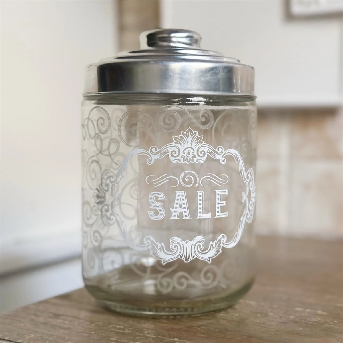 Set 3 Barattoli Ermetici in Vetro Trasparente con Scritte Vintage – Sale, Zucchero, Caffè