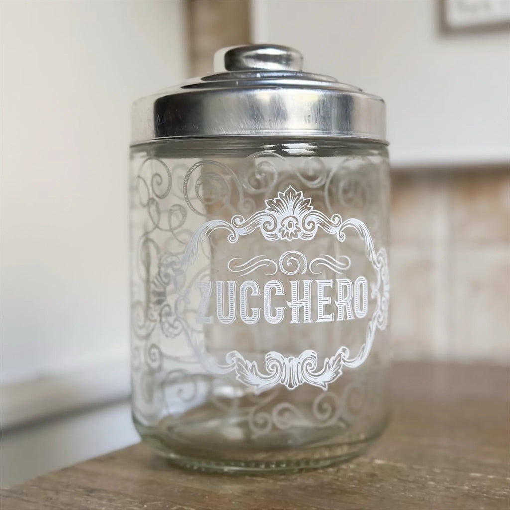 Set of 3 Airtight Transparent Glass Jars with Vintage Lettering – Salt, Sugar, Coffee