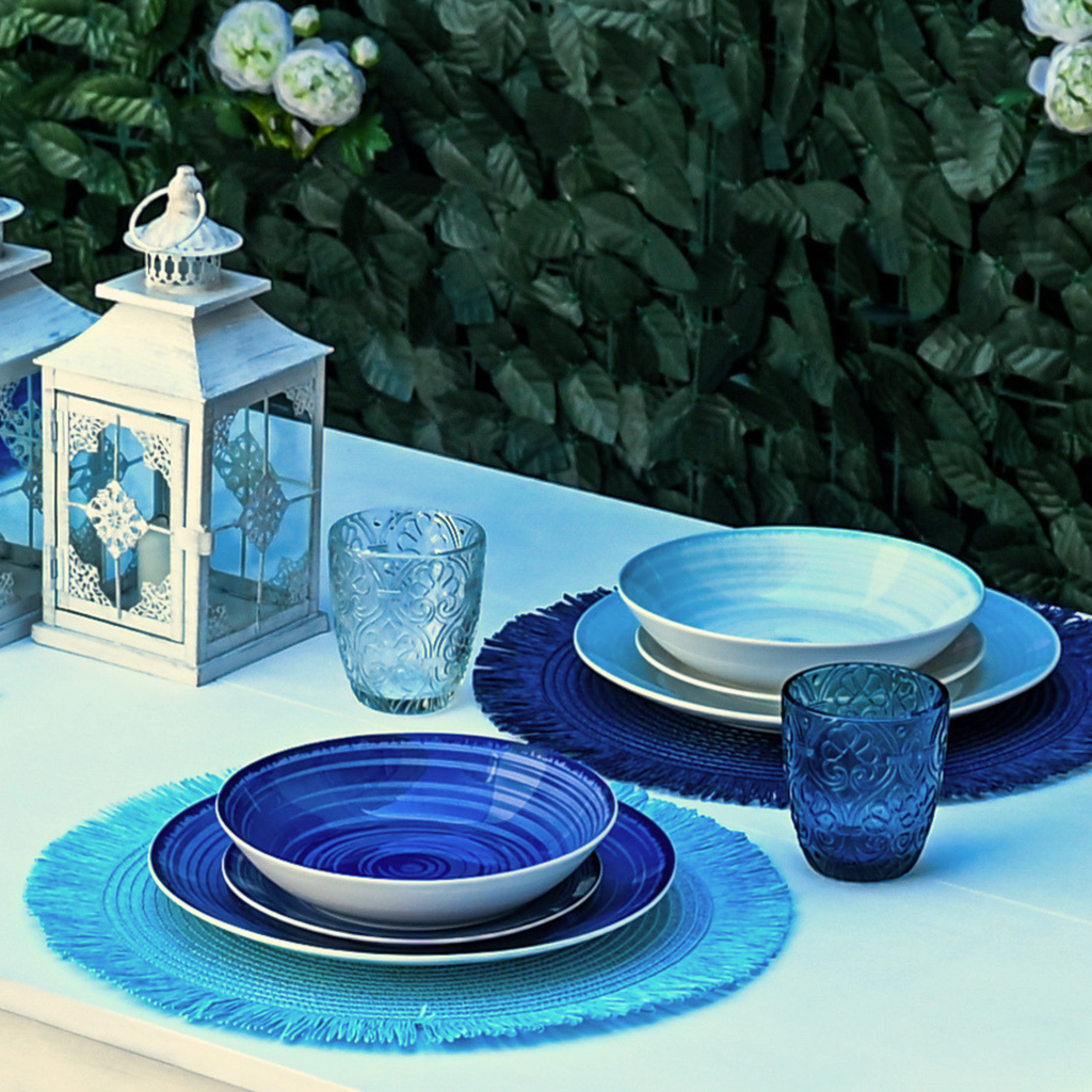 Set 6 Bicchieri Granada – Vetro Colorato dai toni marini con decoro stile mediterraneo