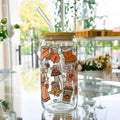 Bicchiere Sundae Autunno – Vetro Borosilicato Decori Autunnali Marrone e Arancio con Tappo e Cannuccia