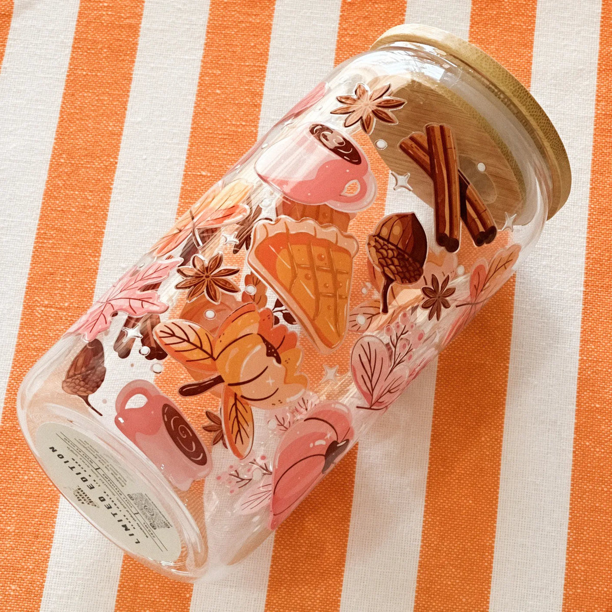 Bicchiere Sandae Autunno Rosa – Vetro Borosilicato con Tappo in Bambù e Cannuccia
