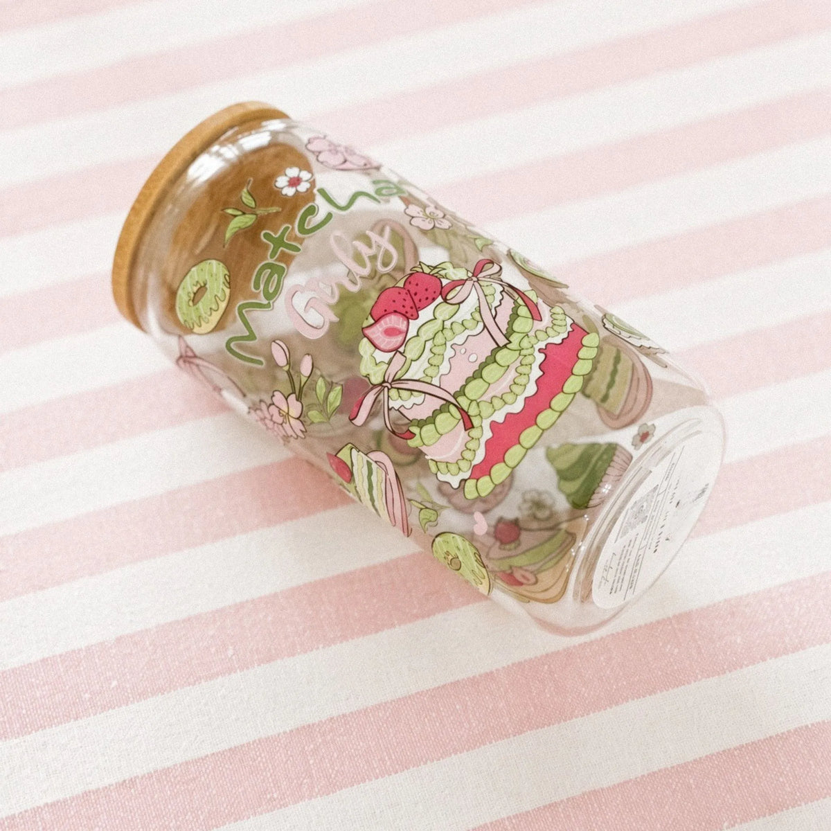 Bicchiere Sandae Matcha Girl – Vetro Borosilicato con Tappo in Bambù e Cannuccia