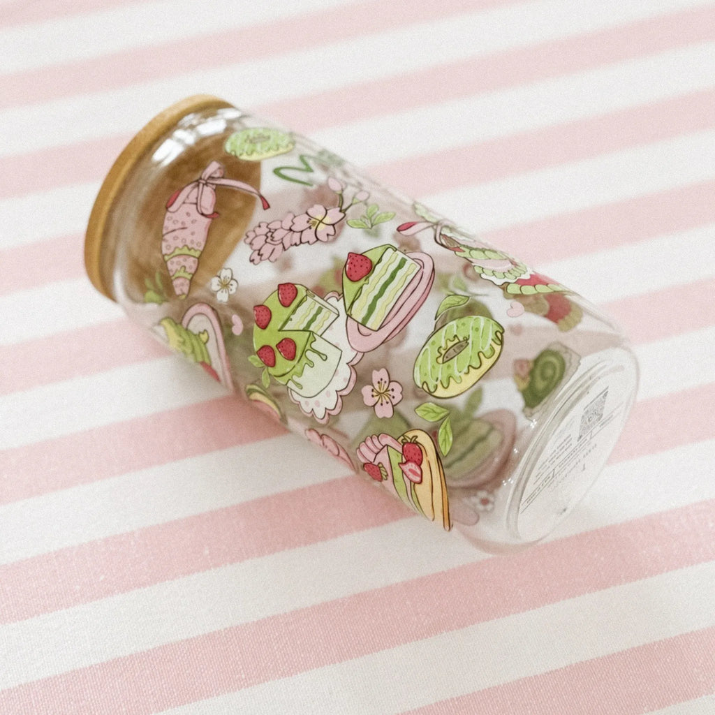 Bicchiere Sandae Matcha Girl – Vetro Borosilicato con Tappo in Bambù e Cannuccia