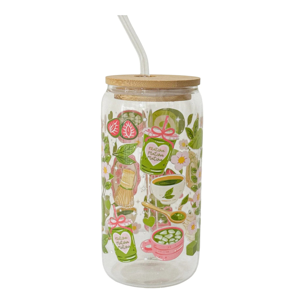 Bicchiere Sandae in Vetro Borosilicato – Decorazione Matcha con Tappo Ermetico e Cannuccia
