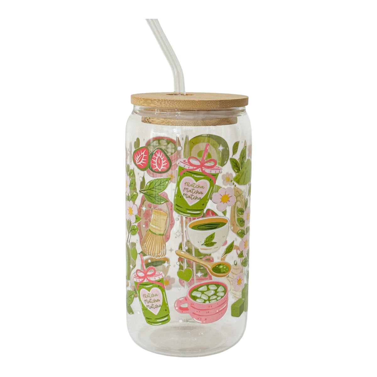Bicchiere Sandae in Vetro Borosilicato – Decorazione Matcha con Tappo Ermetico e Cannuccia