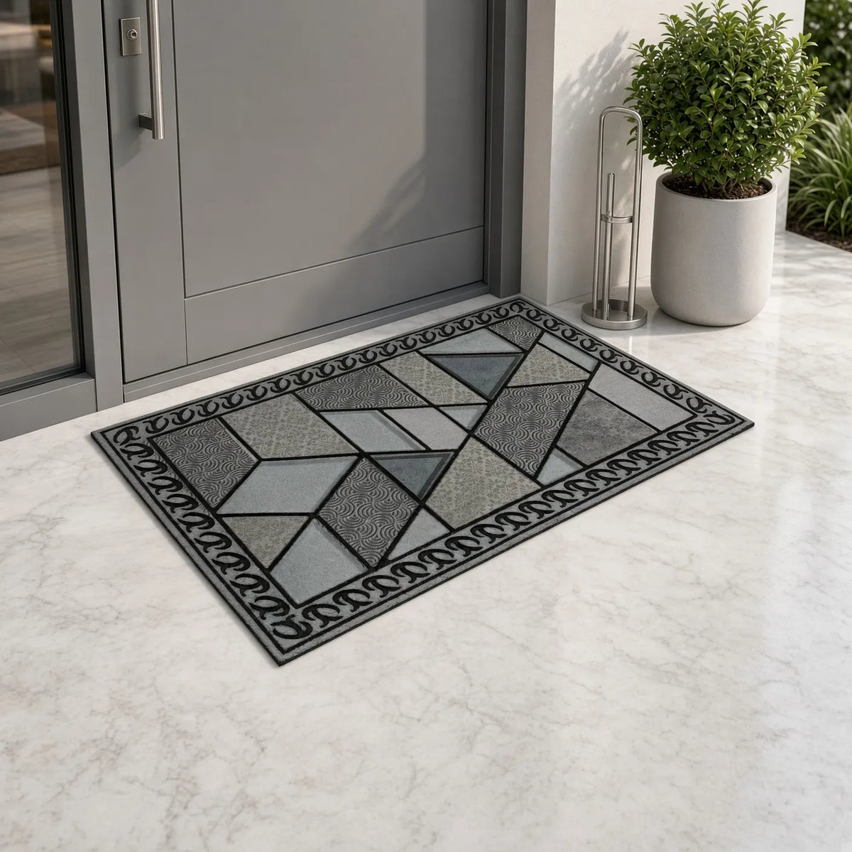 Zerbino Essential Grigio – Feltro Doppio con Decoro Geometrico e Fondo Antiscivolo
