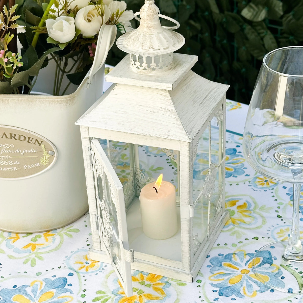 Lanterna Shabby Chic color Avorio in Ferro con Candela – Stile Country Francese