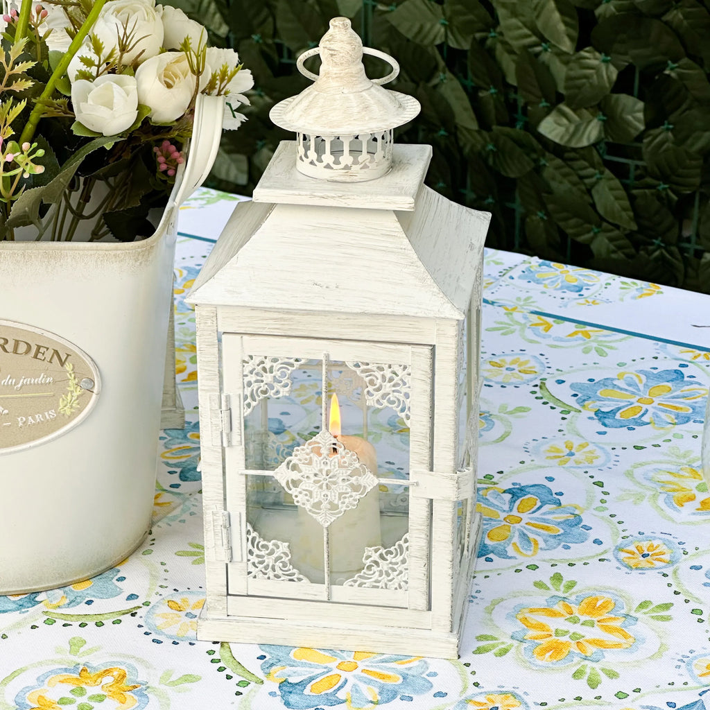 Lanterna Shabby Chic color Avorio in Ferro con Candela – Stile Country Francese
