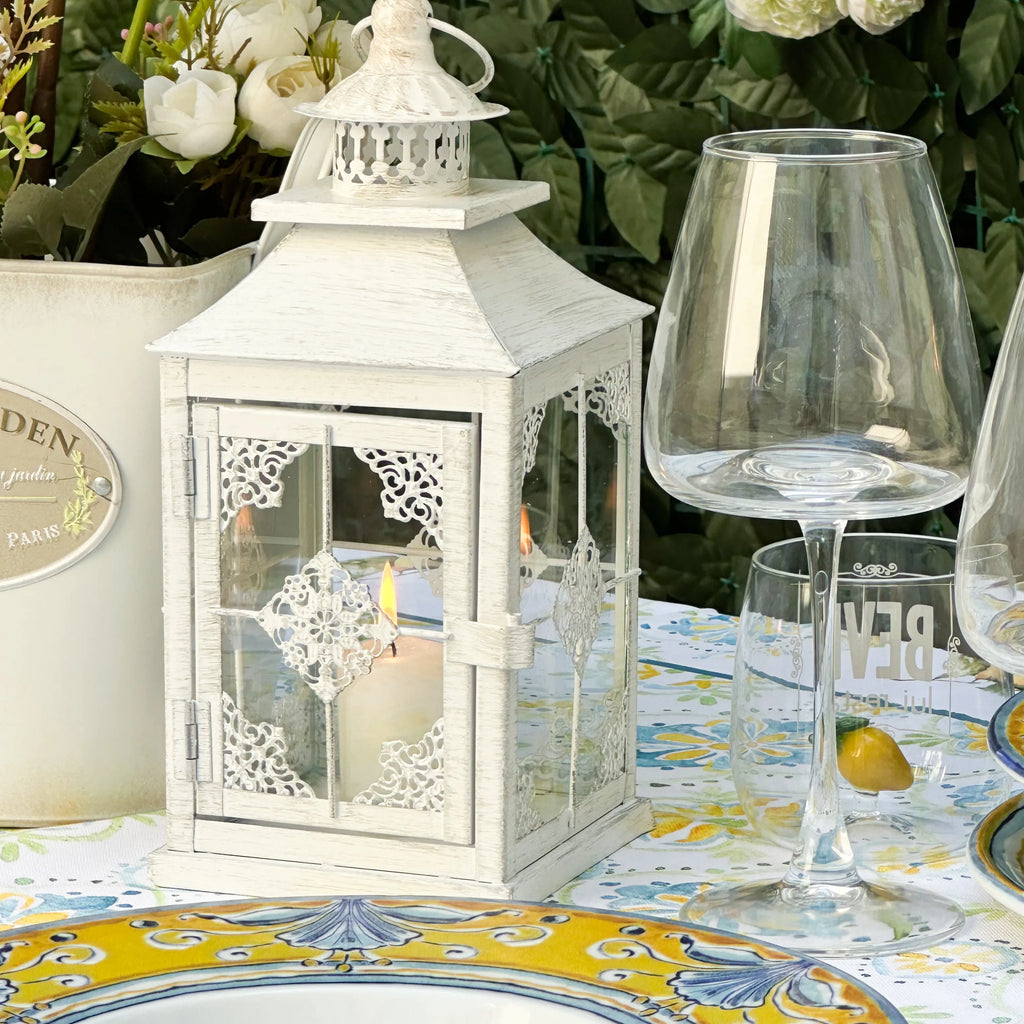 Lanterna Shabby Chic color Avorio in Ferro con Candela – Stile Country Francese