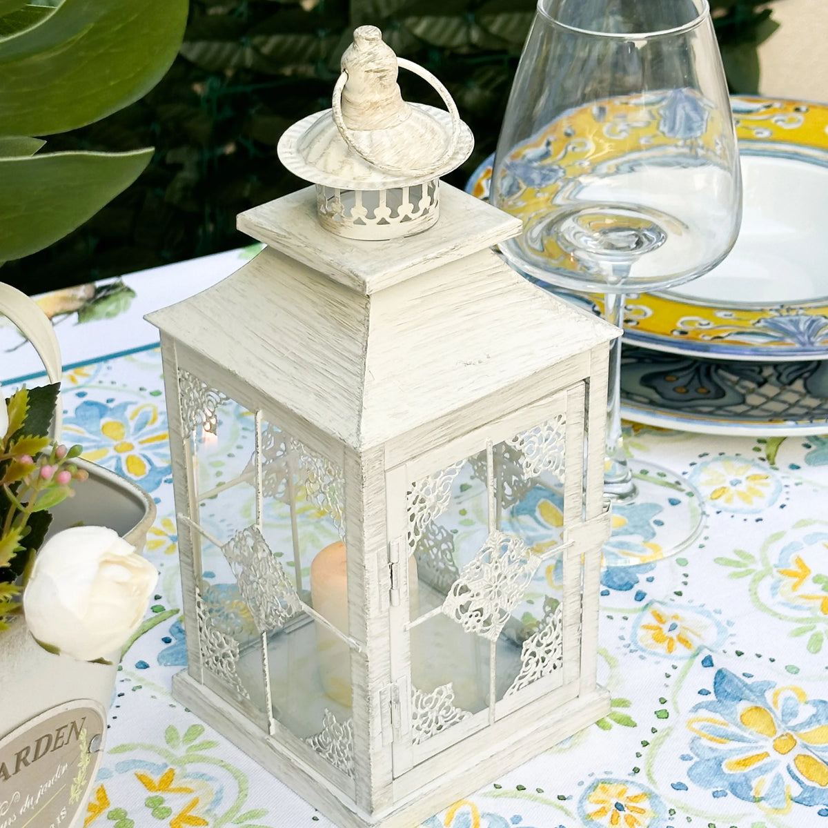 Lanterna Shabby Chic color Avorio in Ferro con Candela – Stile Country Francese