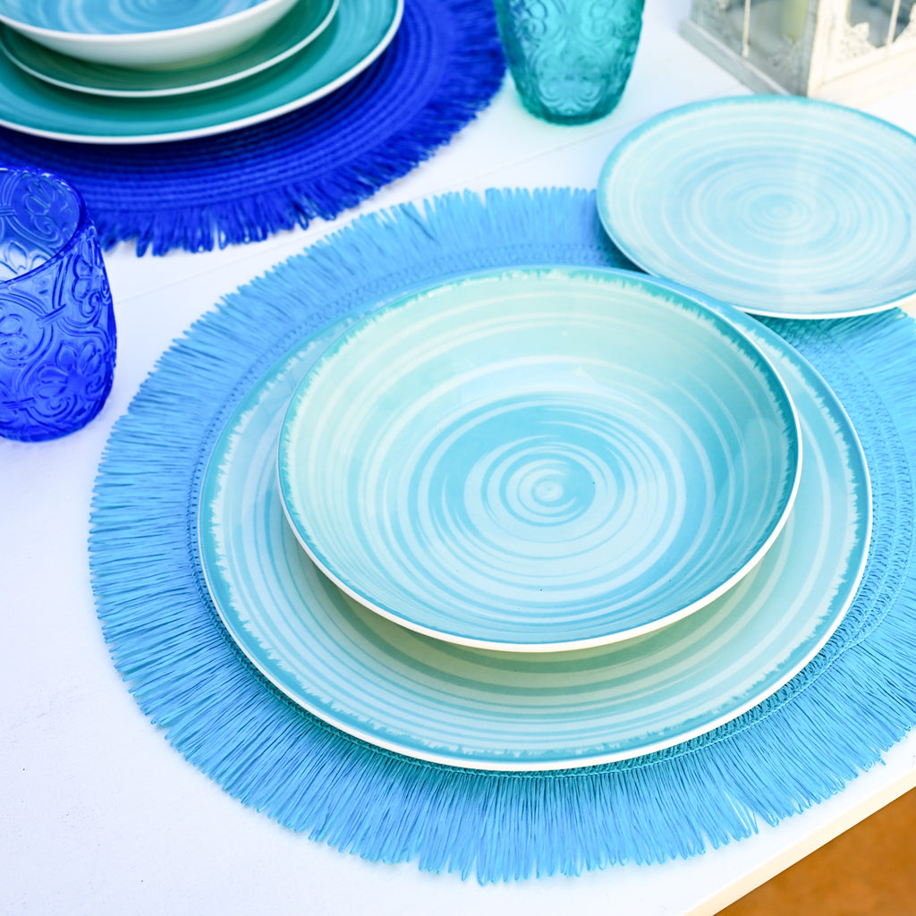 Servizio di Piatti Baita in Porcellana 18 Pezzi – Estivo Stile Moderno - Colore Blu Mare