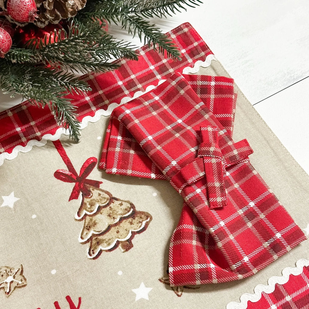 Tovaglietta Noelle natalizia in cotone tartan rosso con tovagliolo coordinato